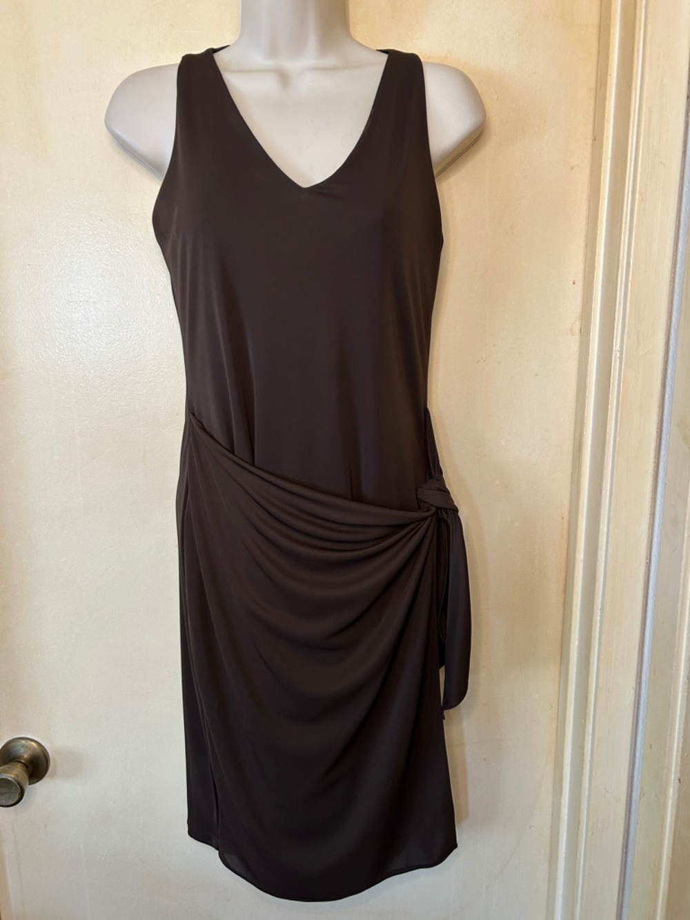 Lauren Ralph Lauren Brown Sleeveless V-Neck  Dress with Side Knot size S